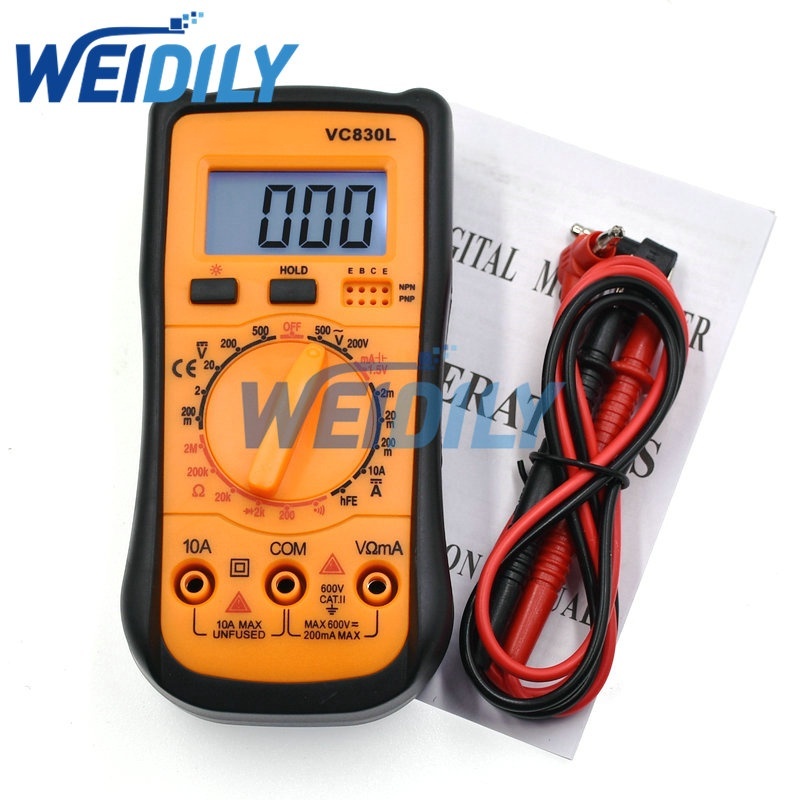 VC830L Digital Multimeter AC/DC Ammeter Volt Ohm Tester Meter ...