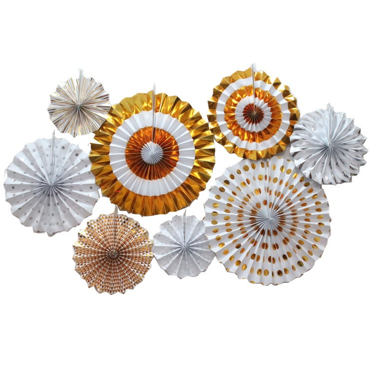 Mandala Crafts Hanging Paper Fans - 8 Pack Silver Party Decor | Wedding Graduation Birthday Decorations
