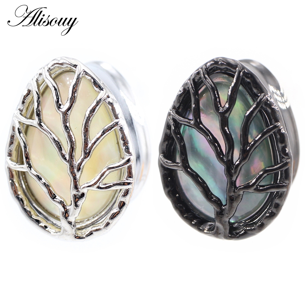 Alisouy 1 Piece Stainless Steel Water Drop Inlay Shell Ear Tunnels ...