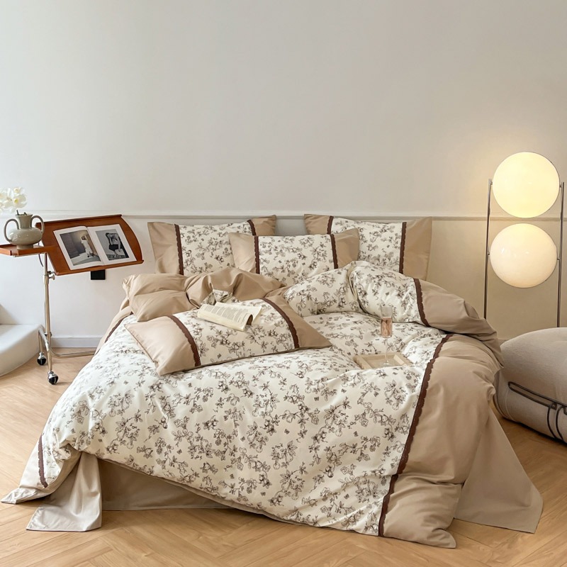 Bedding set France style bedsheet fitted type elegant brown design