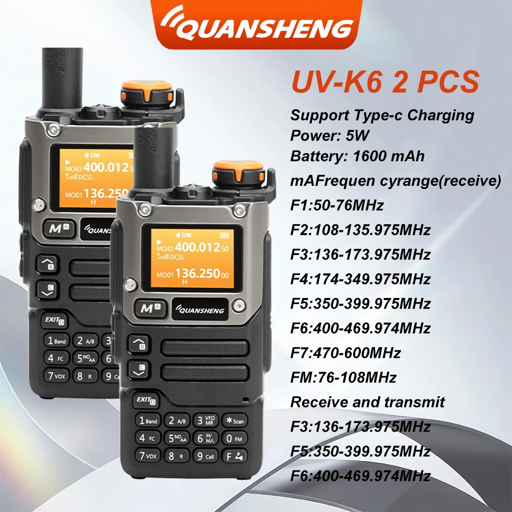 Quansheng 2 PCS UV K6(K5-8) Walkie Talkie UHF/VHF/AM/FM 200 CH Radio ...