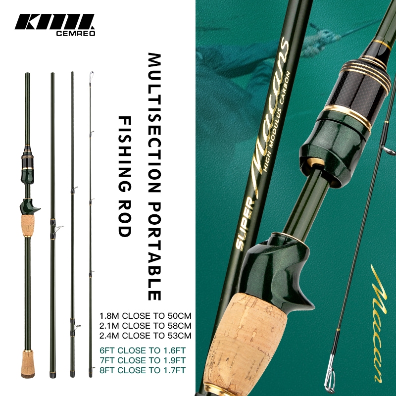 CEMREO Travel Rod 1.8/2.1/2.4m Portable Fishing Rod 4-5 Sections Spinning  and Casting Type Portable Rods Model MACAN-P