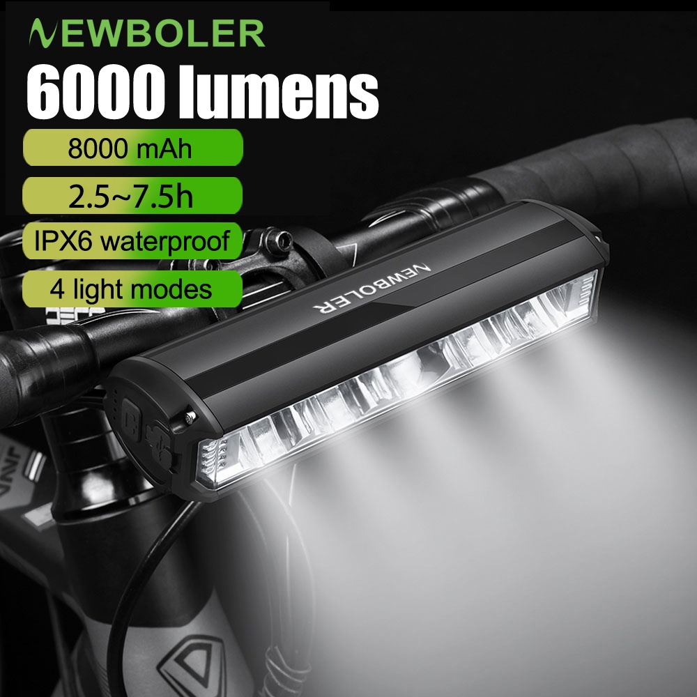 NEWBOLER Bike Light 6000 Lumens Rechargeable 8000mAh Bicycle Light IPX6 ...