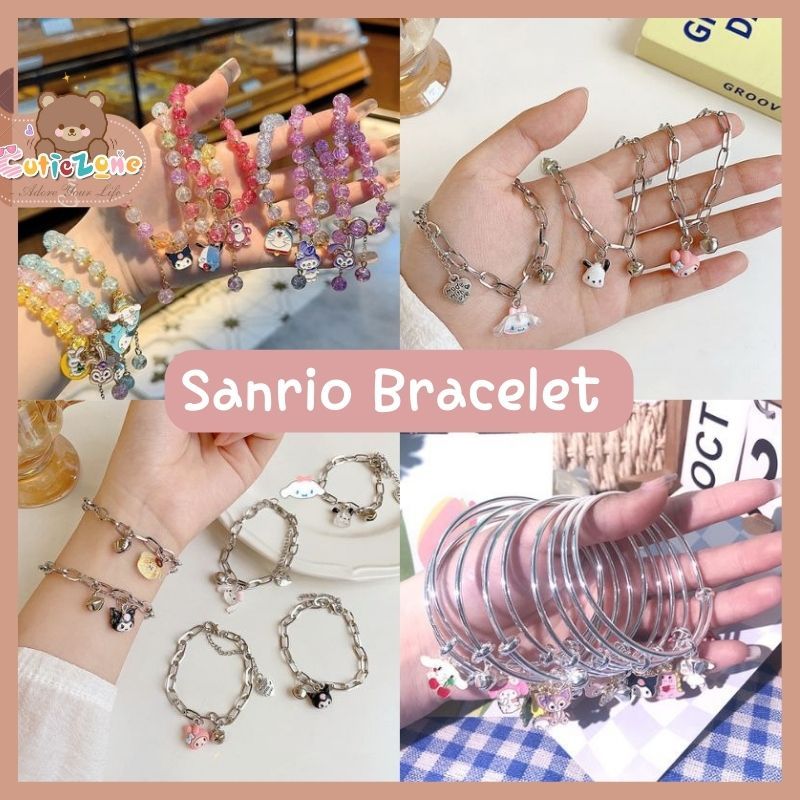Lot De 4 Bracelets élastiques Sanrio - Hello Kitty, Cinnamoroll, Kuromi, My Melody - Perles Et Breloques Kawaii - Pour Filles, Amies, Sœurs - Cadeau Enfant - 13