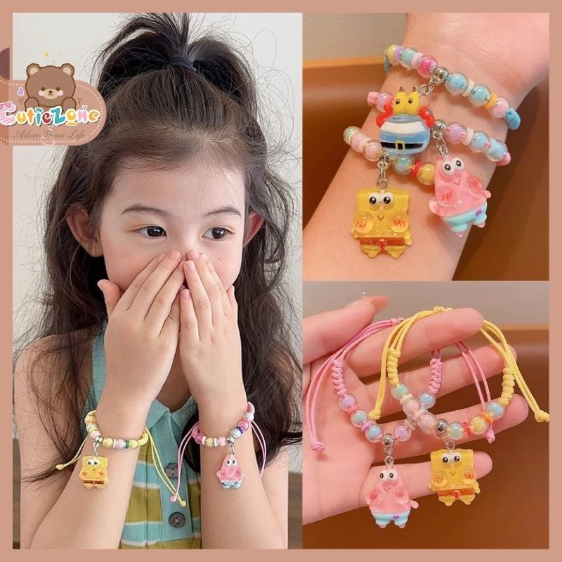 Cute cartoon Kid bracelet SpongeBob Drawstring adjustable bracelet for ...