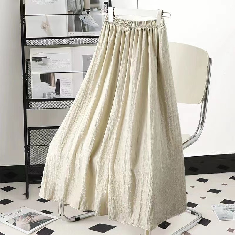 Shanghai Story Solid Color Ankle-Length Flax Linen Maxi Skirt - Pleated, Elastic Waist, Flowy Long Skirt - View #8