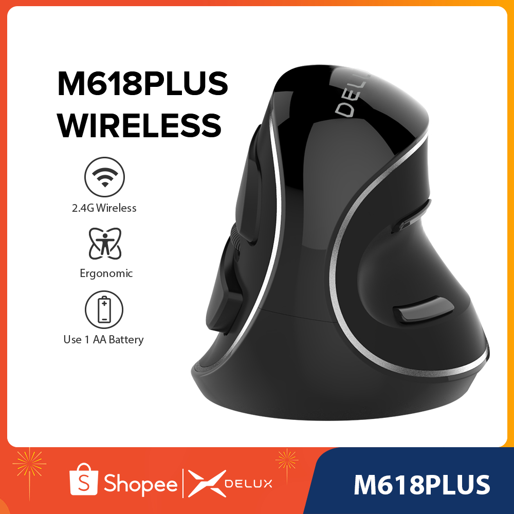 Delux M618 Plus Wireless Ergonomic Vertical Wireless Mouse DPI 1600 6 ...
