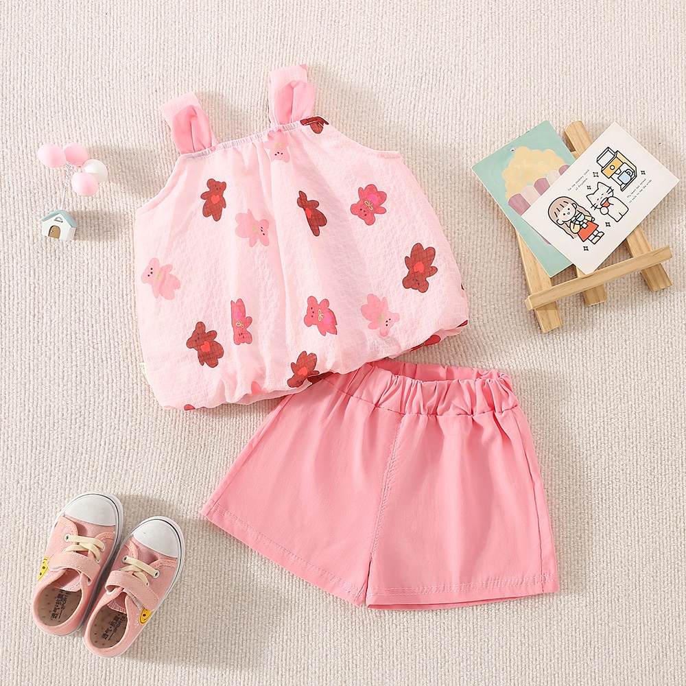 Summer New Baby Two Piece Set, Cartoon Top+Shorts Girl Set, Little Bear