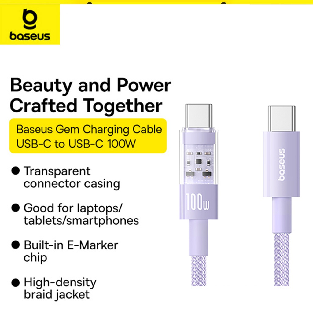 Baseus Gem Transparent Connector 100W Type-C To Type-C Fast Charging ...