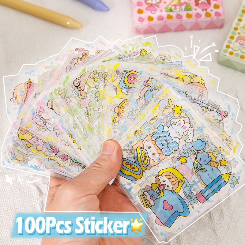 100Pcs Cute Stickers Set Waterproof DIY Handbook Decor Guka Sticker 8 ...