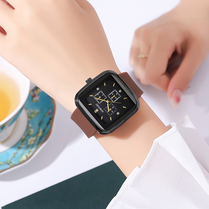 Square imitation six-needle women's watch, red broadcast, male and ...