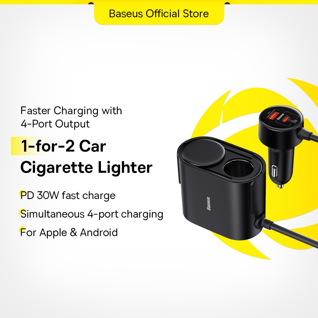 Baseus 30W Car Charger 1for2 Car Cigarette Lighter Slot Shopee Malaysia