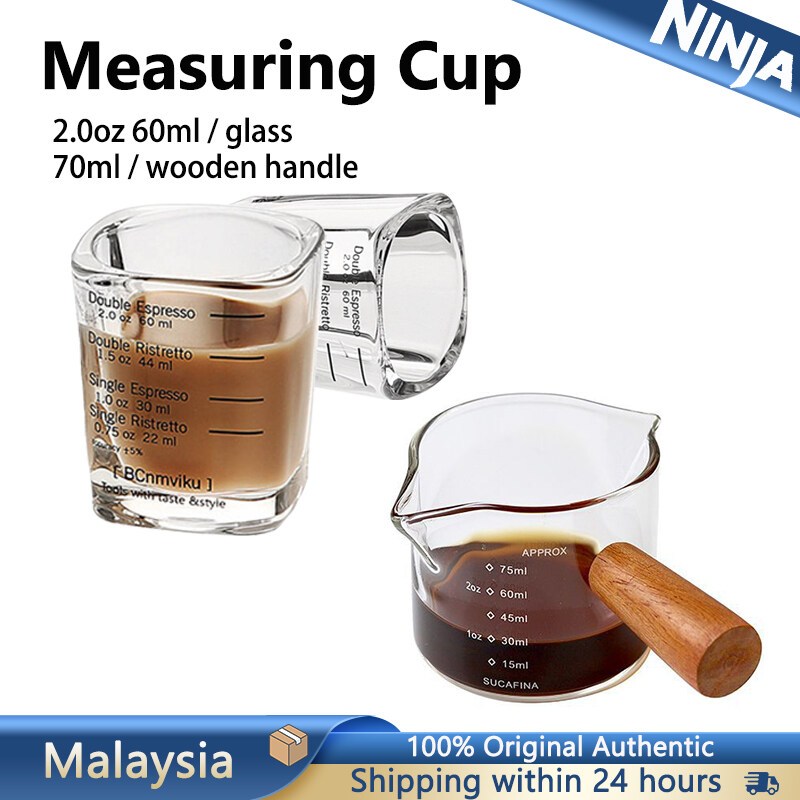 Espresso Shot Glasses Measuring Cup 60ml/75ml Wooden Handle Ounce