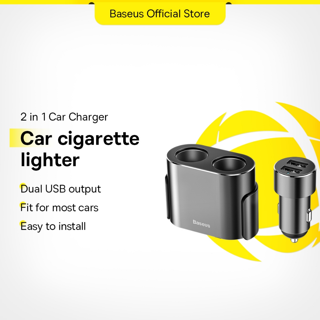 Baseus 2 in 1 Car Charger Cigarette Lighter Socket Splitter Hub Power ...