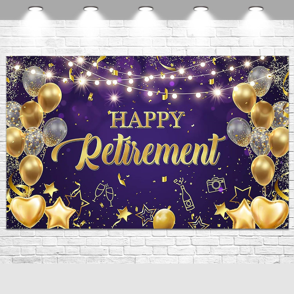 Happy Retirement Photography Backdrop Purple and Gold Happy Retirement ...