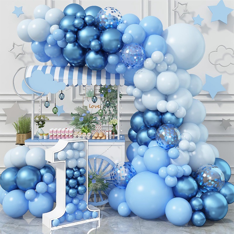 124pcs Baby Blue Balloons Macaron Blue Happy Birthday Balloons with ...