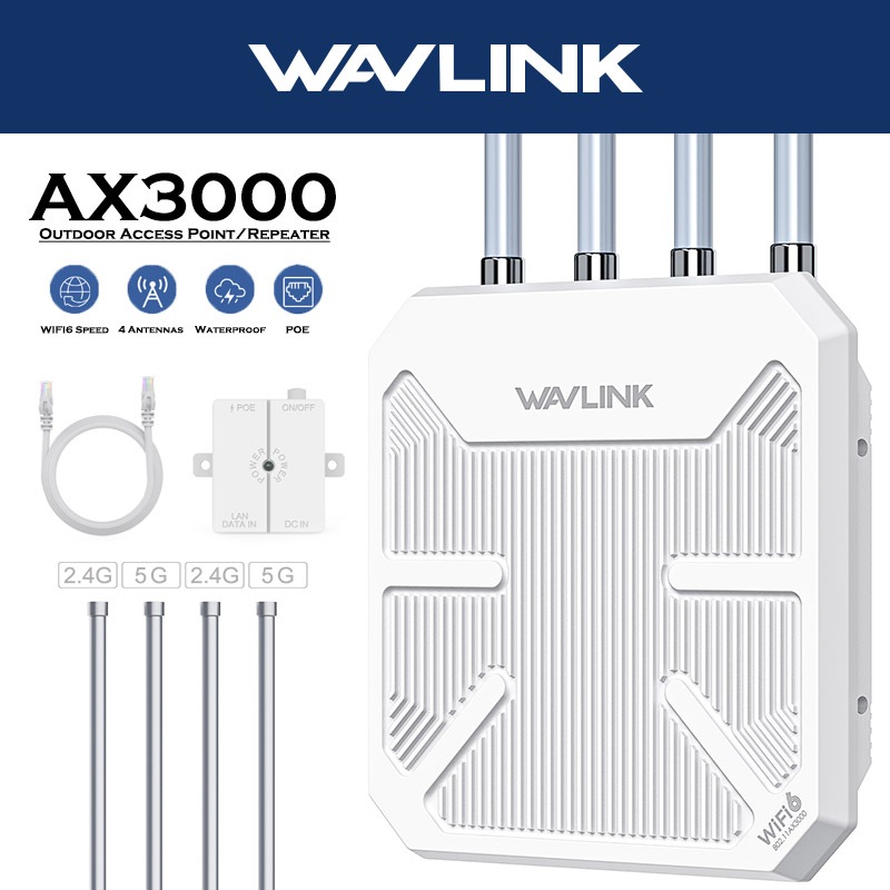 WAVLINK AX3000 Outdoor Access Point 2.4G+5G Range Extender Wifi Router ...