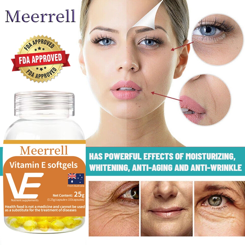 Meerrell 100 Capsules Natural Vitamin E Supplement for Skin Whitening