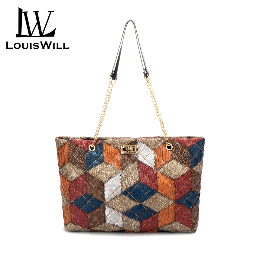 LouisWill Women's Bag PU Tote Bag Shoulder Bag Bohemian Style Splicing ...
