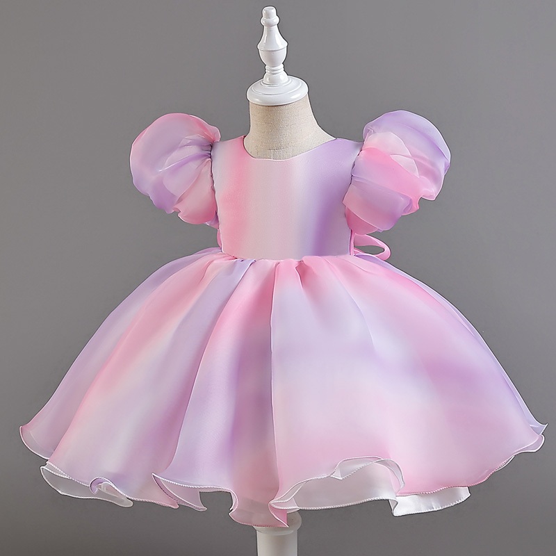 Girls Princess Dress Evening Party Gown Puff Sleeves Short Sleeve Big  V-neck back Wedding Flower Girl Rainbow Gowns 0 to 6 Years | Shopee Malaysia