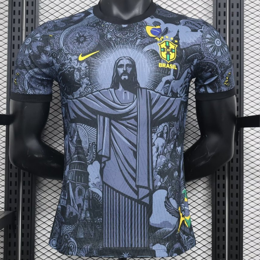 2024 Brazil Christ the Redeemer Soccer Jersey Mens Black Special Player ...