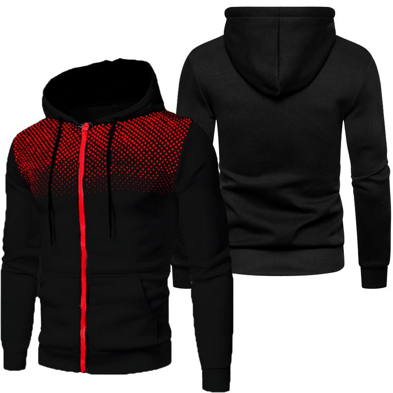 Black And Maroon Polka Dot Men's Zip Up Hoodie