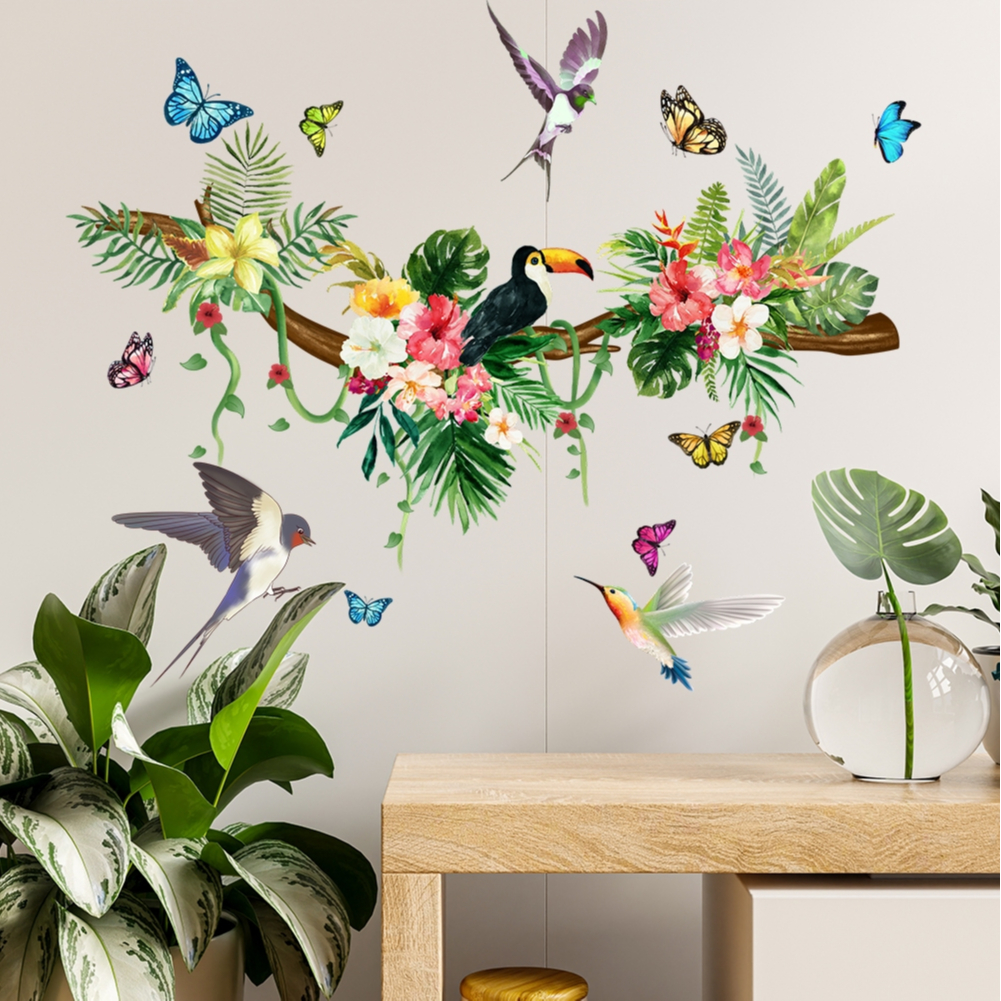 【Zooyoo】Green Plant Plant Tree Vine Flower Bird Decoration Wall Sticker ...