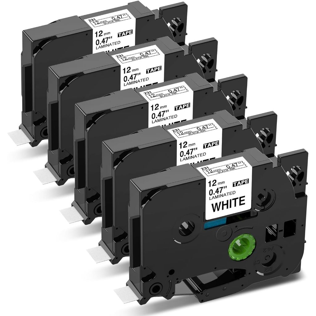 5PK Laminated Black On White Label Maker Tape Replace for Brother TZe