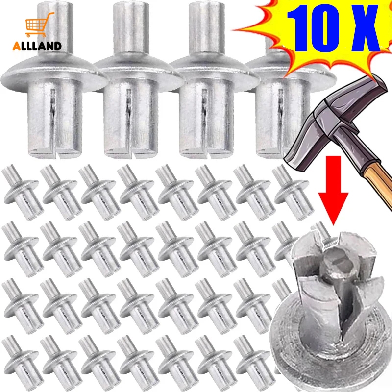 10Pcs Aluminium Round Head Solid Rivets Knock Type Expansion Aluminum ...