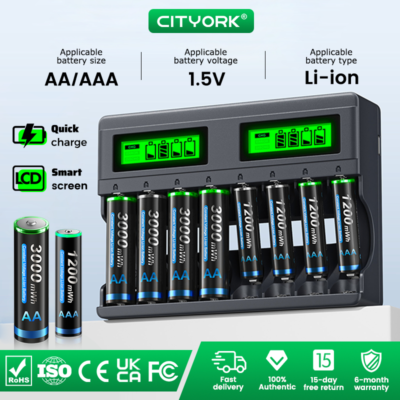 Cityork 1.5V AA/AAA Li-ion 8-Slot Charger With LCD Display Smart Screen ...