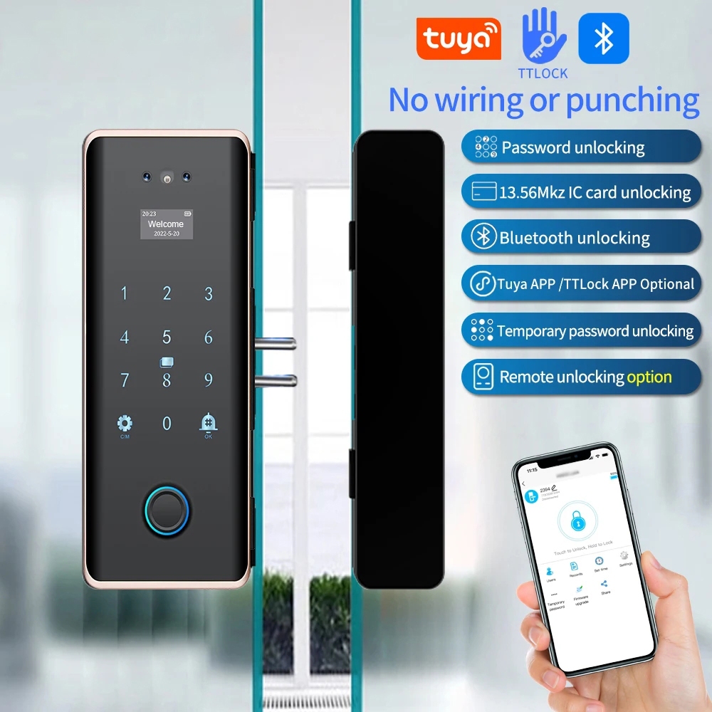 Tuya 3D Face Smart Glass Door Lock Security with Camera Facial ...