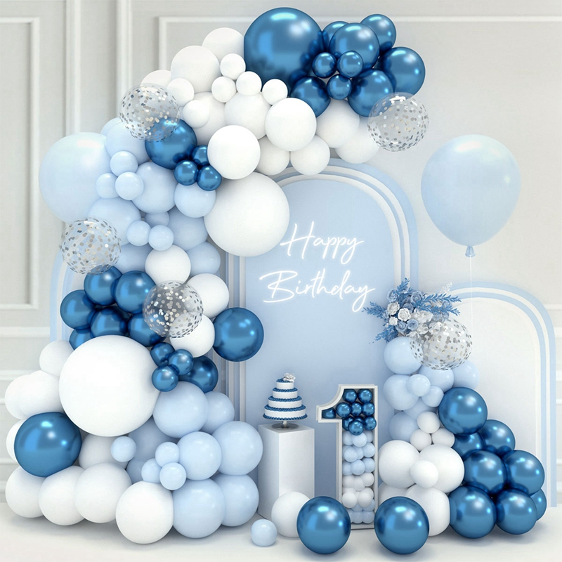 107pcs Baby Blue Balloon Arch Garland Kit Latex White Baloons Birthday ...