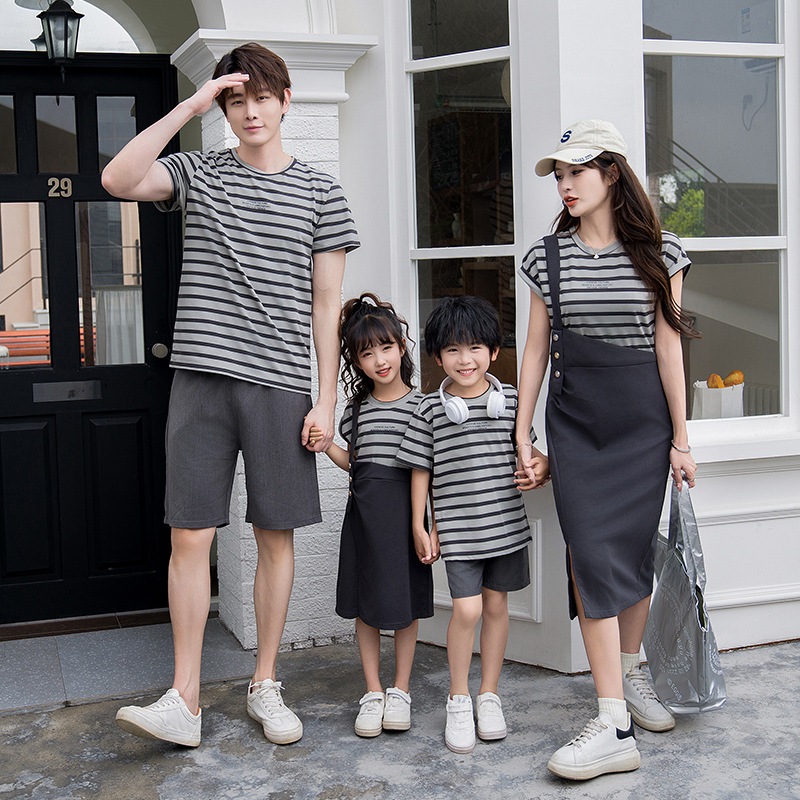 Stripe Family Matching Outfits Shirt Women Blouse Dress Couple Set Wear ...