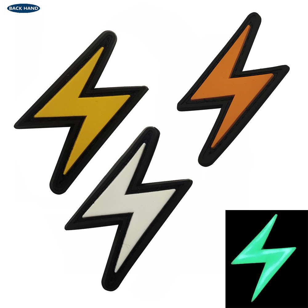 5.5*3.5CM 3D PVC Rubber Hook Loop Patch Lightning Stickers Badges Glow ...