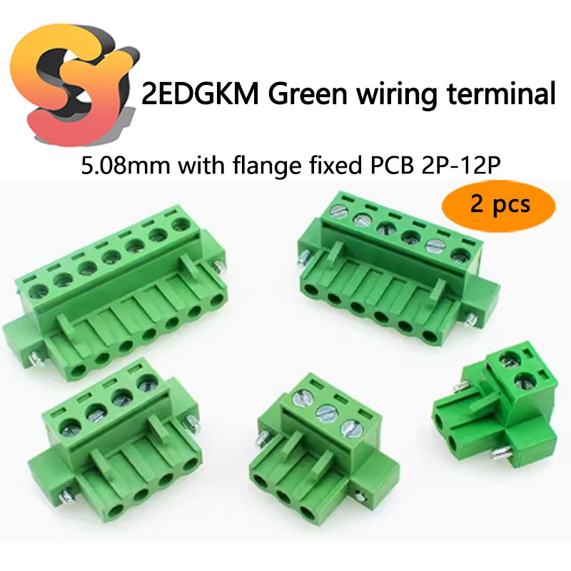 2pcs 2EDGKM 5.08mm Plug-In Type Green Terminal with Flange Fixed PCB ...