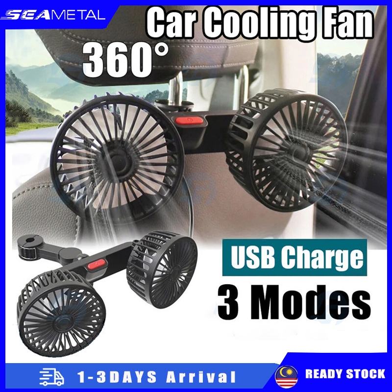 SEAMETAL Car Rear Fan 360 Degrees Adjusted Dual Head USB Fan Cooling 3 ...