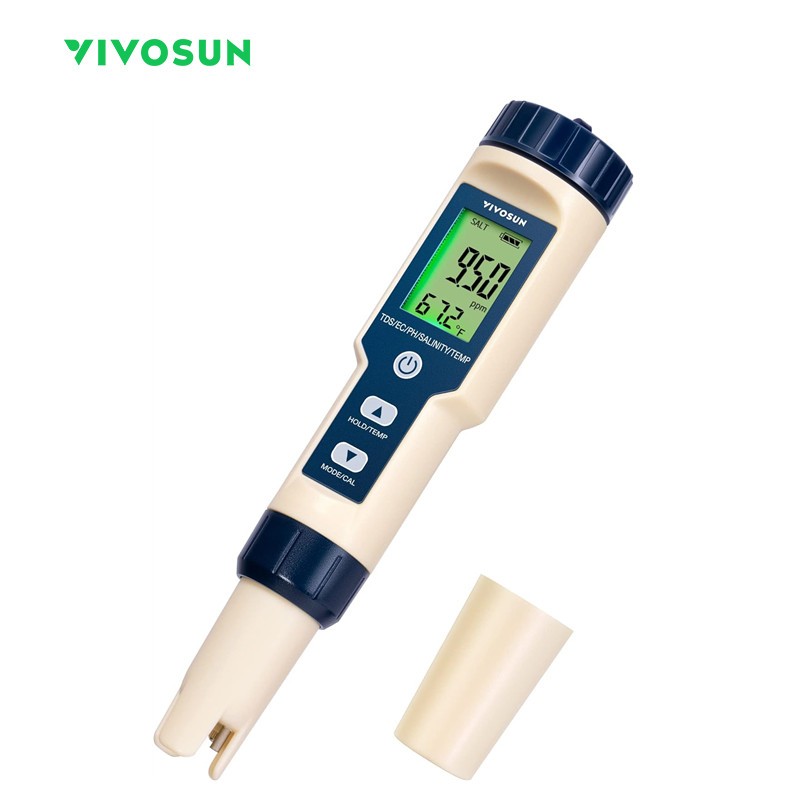 VIVOSUN 5-in-1 Digital PH Meter with PH/Salinity/TDS/EC/Temperature ...