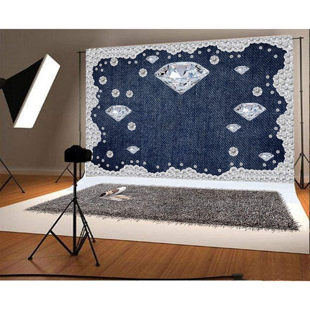 5x3ft Diamond Denim Style Photography Backdrop Jeans Inlaid Rhinestone ...