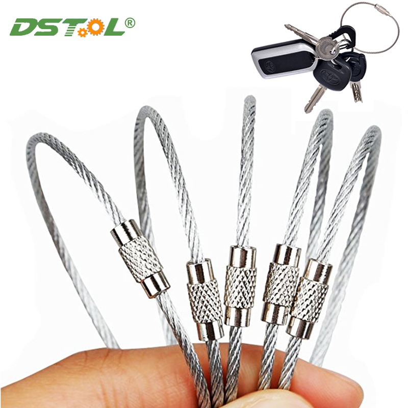 5Pcs Stainless Steel Wire Keychain Wire Rope Key Chain Outdoor Hiking ...