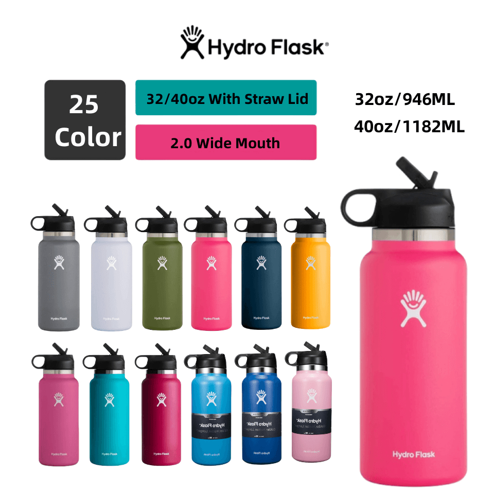 Hydro Flask 32oz 40oz Vacuum Insulated Stainless Steel Water Bottle Wide  Mouth Sports Thermos With Straw Lid Keep Warm And Cold Tumbler