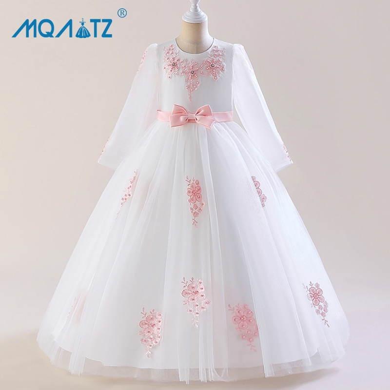 MQATZ Summer White Bridesmaid Dress For Girls Children Costume Beading ...