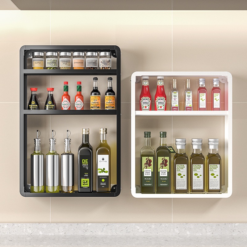 Black/White cabinet wall mounted seasoning rack, kitchen organizer ...
