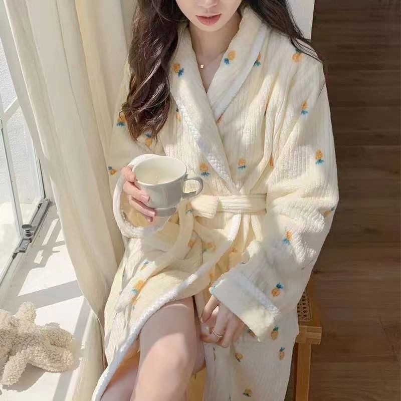 READY STOCK Winter flannel thickened pajamas couple nightgown men and ...