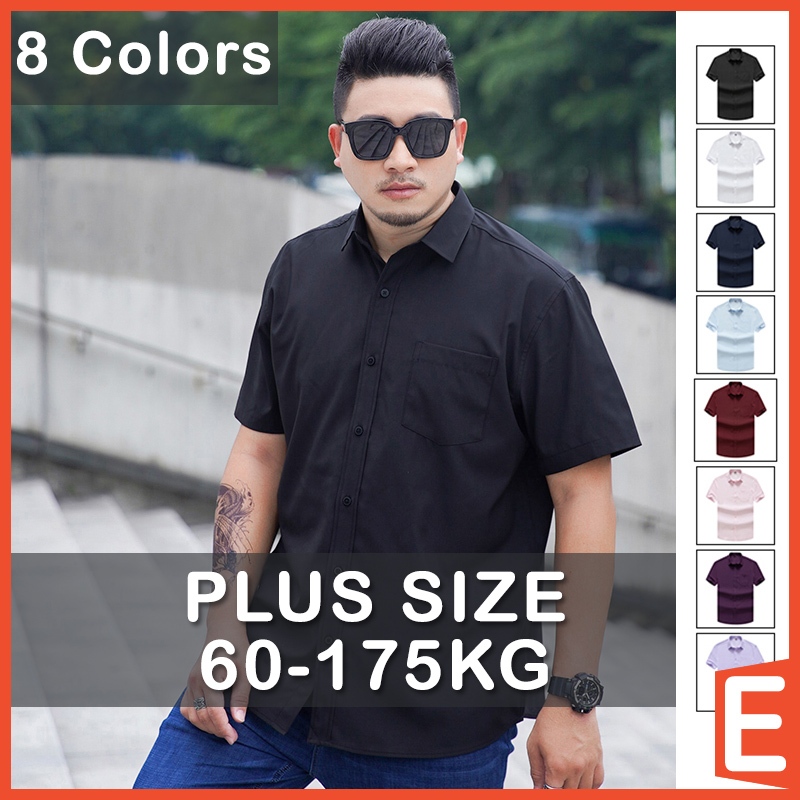 XL-10XL] Plus Size Shirt Men Plain Short Sleeve Turn Down Collar