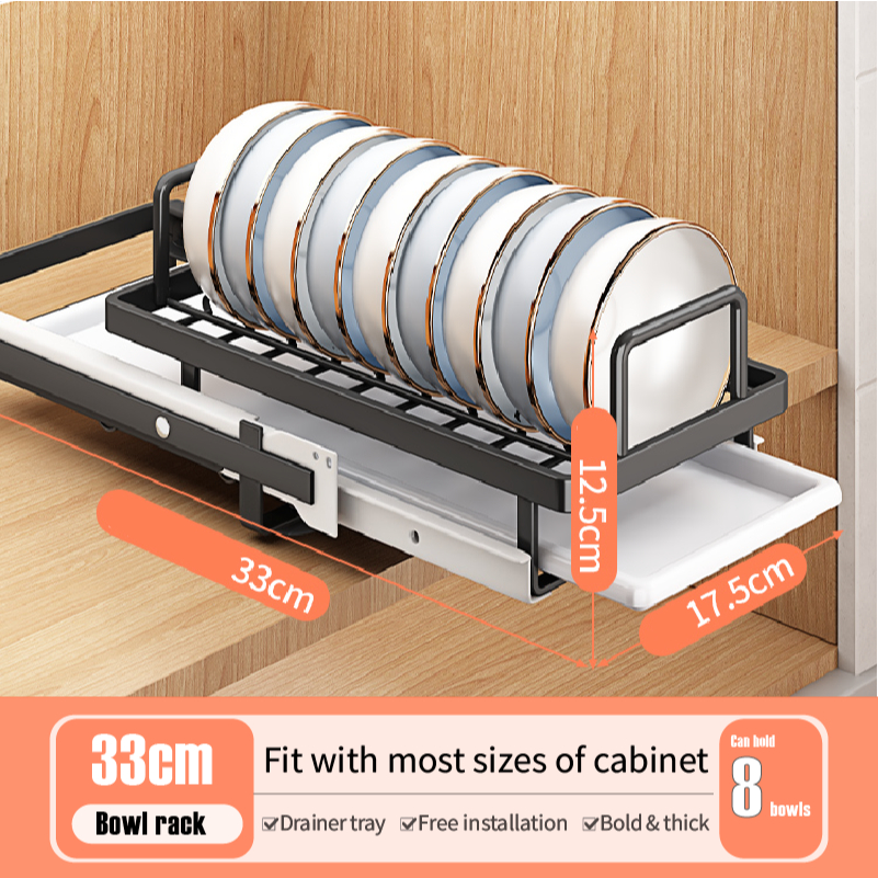 Pull Out Dish Rack Steel Bowl Drainer Basket Plate Holder
