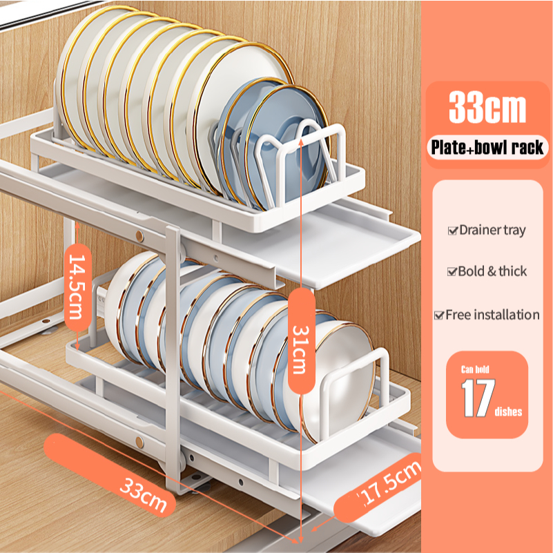 Pull Out Dish Rack Steel Bowl Drainer Basket Plate Holder