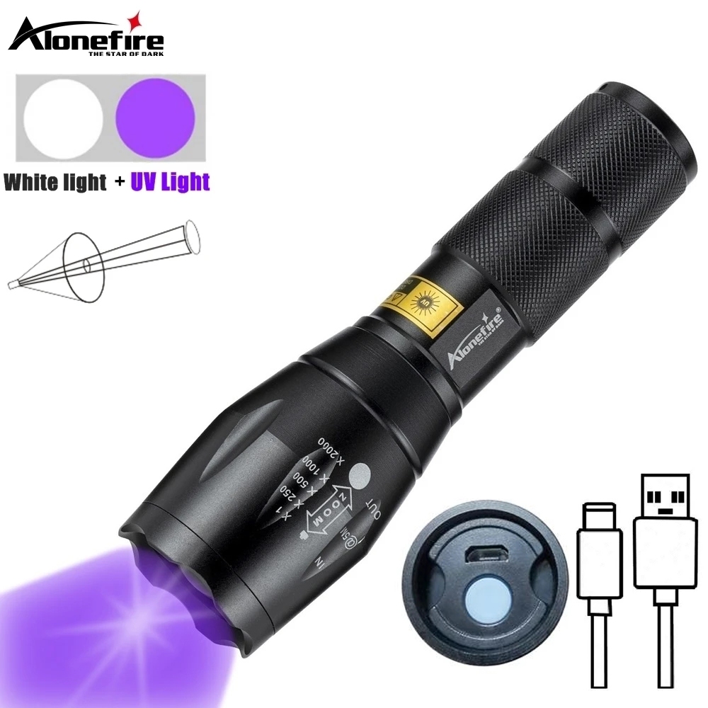 Alonefire G700-C Zoom 2in1 UV 365 395nm+White Light Lighting Flashlight ...