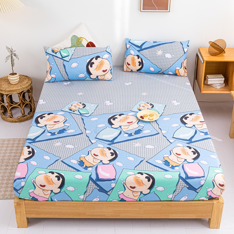 Doraemon Bed Sheet Set Cartoon Fitted Sheet Double BedSheet Single Sheet Queen Fitted Bedsheet