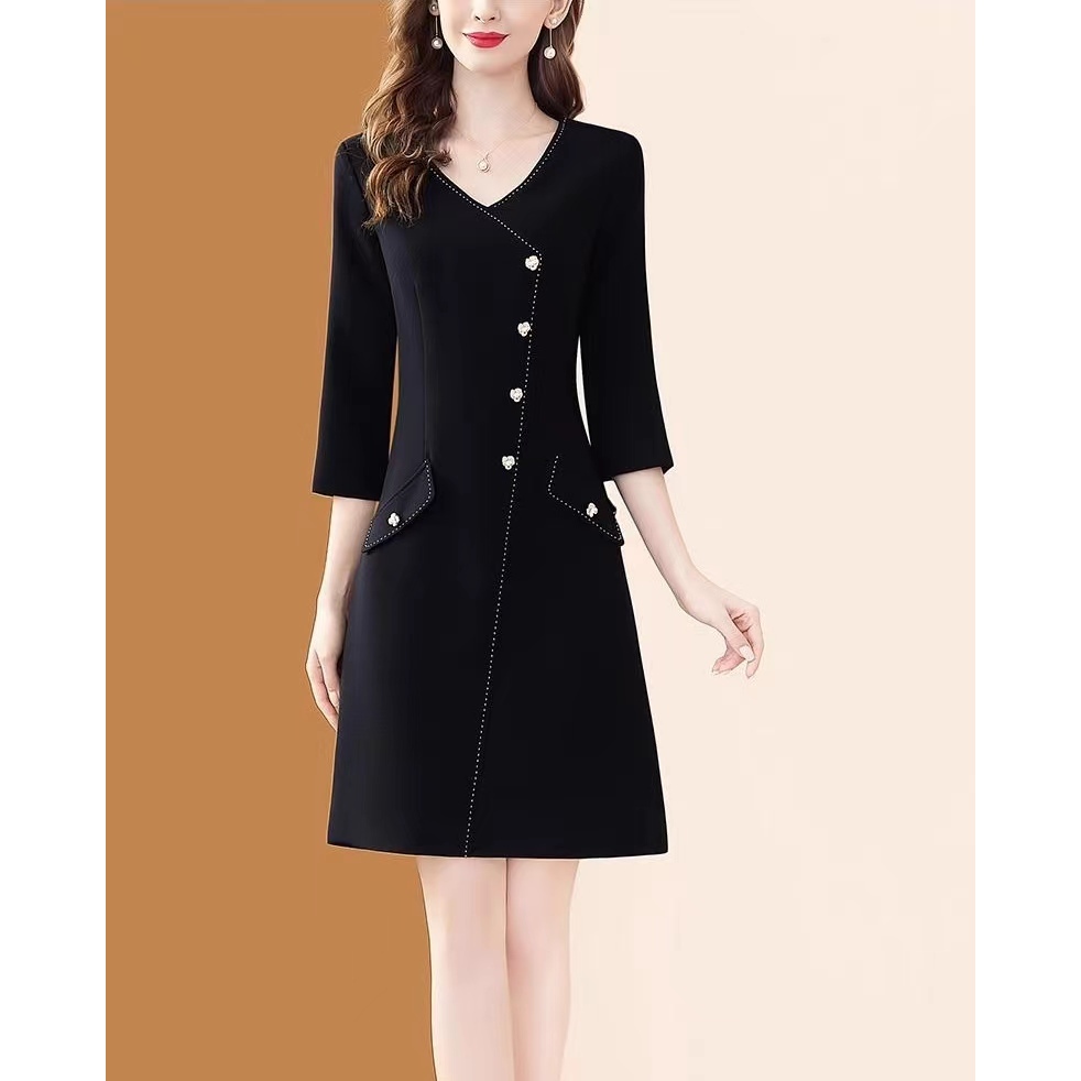 High-end Women Work Dress Summer 7 Point Sleeve A Line Dress Elegant ...