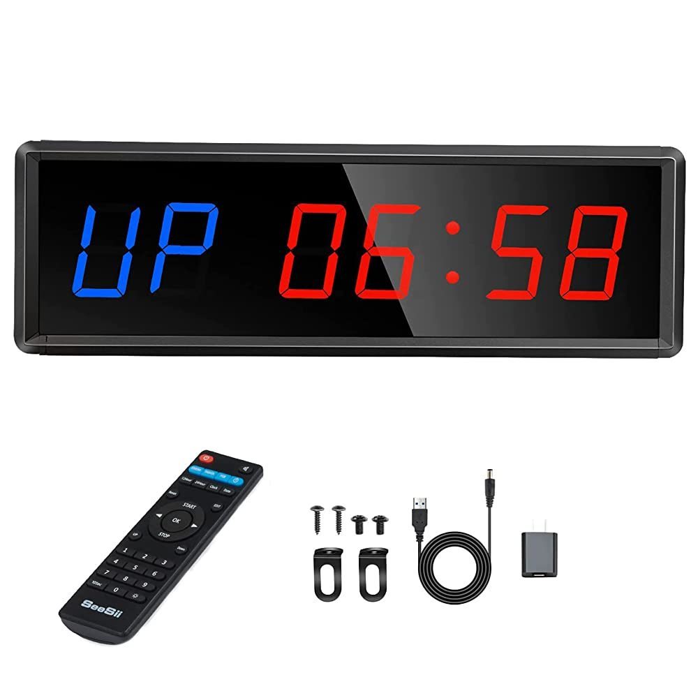 Seesii 1.5 inch Wall Mounted Gym Timer LED Interval Workout Clock Count ...